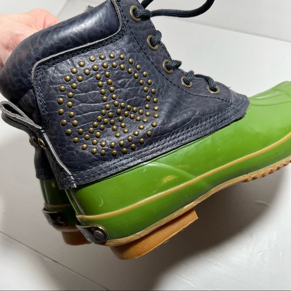 Lucky Brand Navy Green Peace Sign Duck Boots leather size 9 - Picture 3 of 9